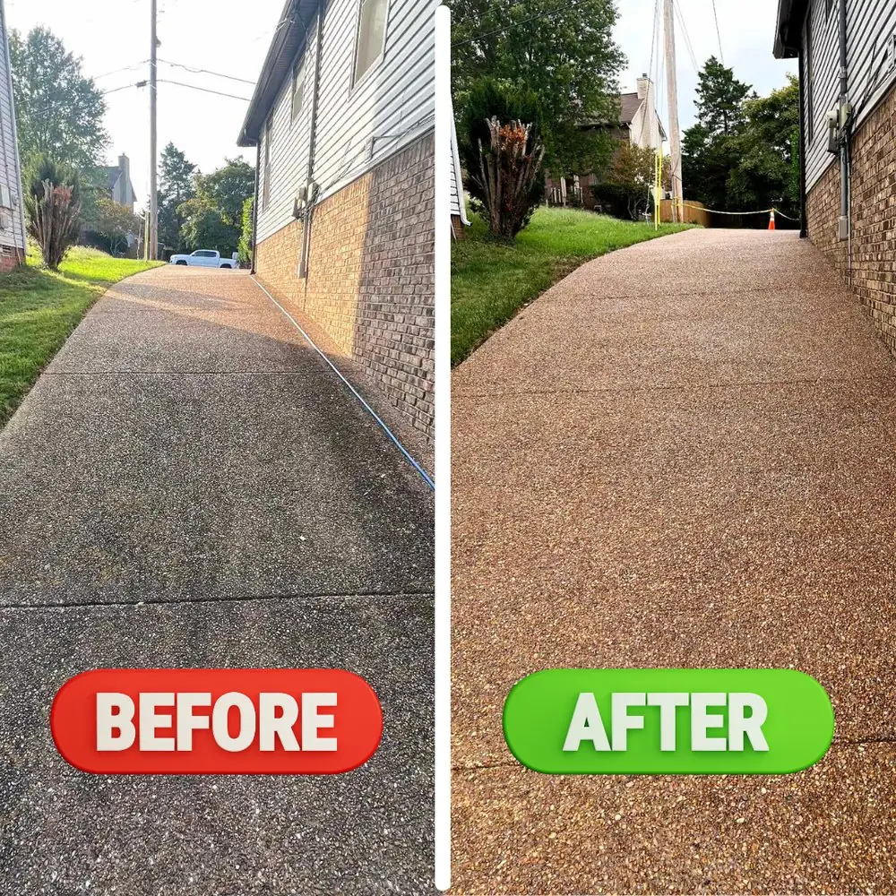 Aggregate driveway before and after cleaning and sealing