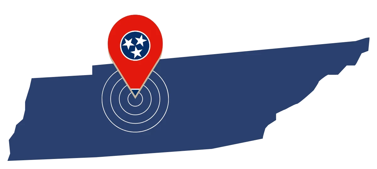 Tennessee service area map with Franklin pin